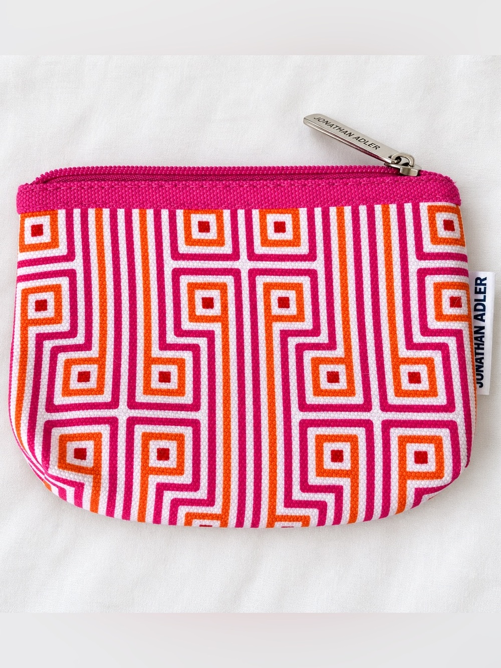 Jonathan Adler Pink & Orange Geometric Canvas Pouch with Zip